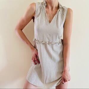 H&M Womens Patterned Ruffle Trim V-Neck Sleeveless Mini Dress Cream Size 14